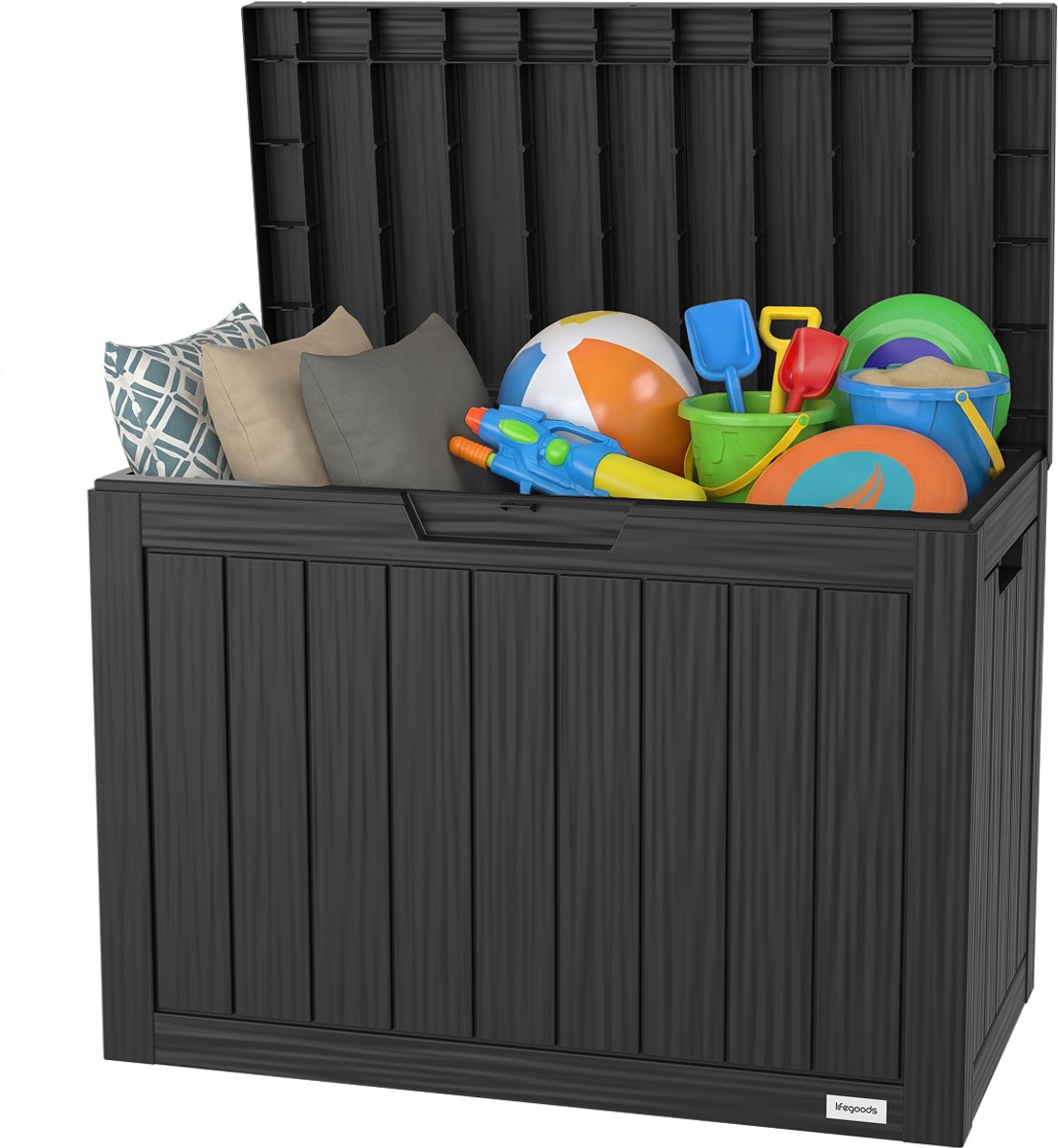 LifeGoods Opbergbox - 170L - Kussenbox - Waterdicht - Tuinkussenbox - Roestvrij - Tuinbox - 78x43.5x55.5 cm - Zwart
