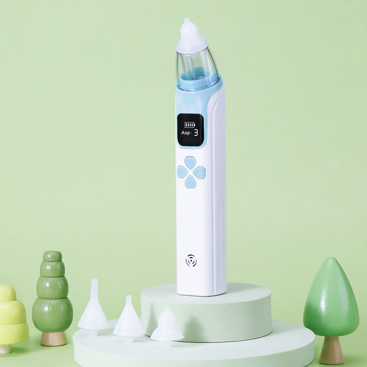 Neusaspirator baby - elektrische neusreiniger - LCD neusaspirator - oplaadbaar - siliconen opzetstukken - zacht zuigsysteem - blauw