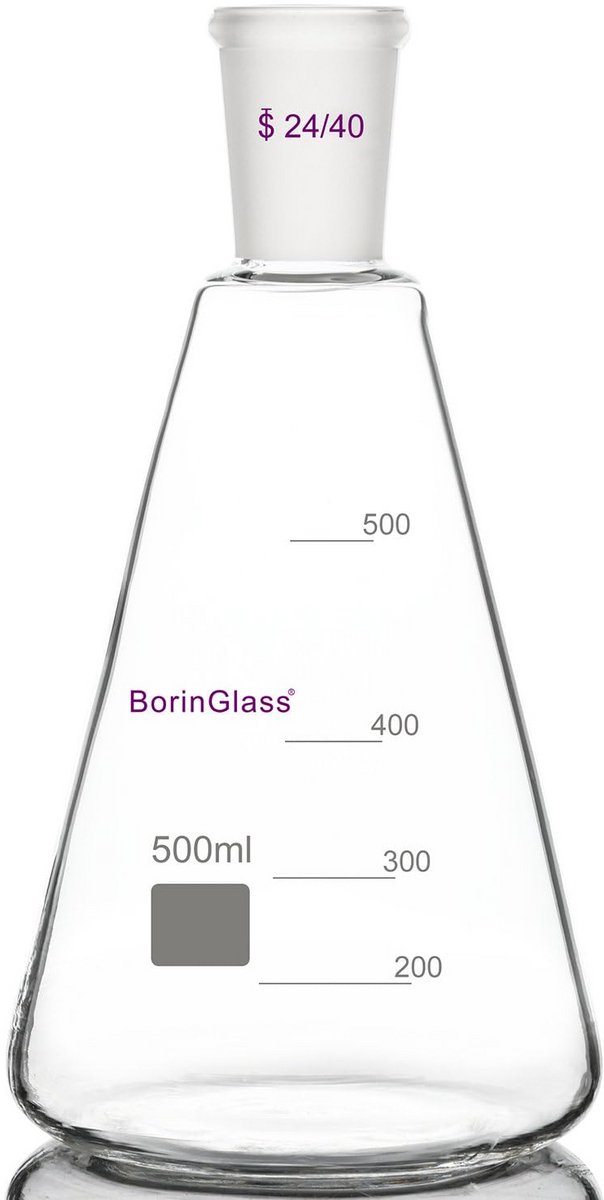 Erlenmeyer Kolf 500ml Borosilicaatglas Met Maatstrepen en Standaard Glasconus