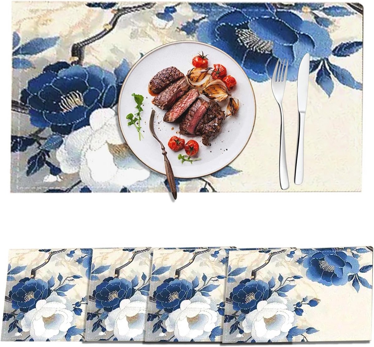 Set van 4 stoffen linzen placemats - wasbaar en anti-slip - 30 x 45 cm