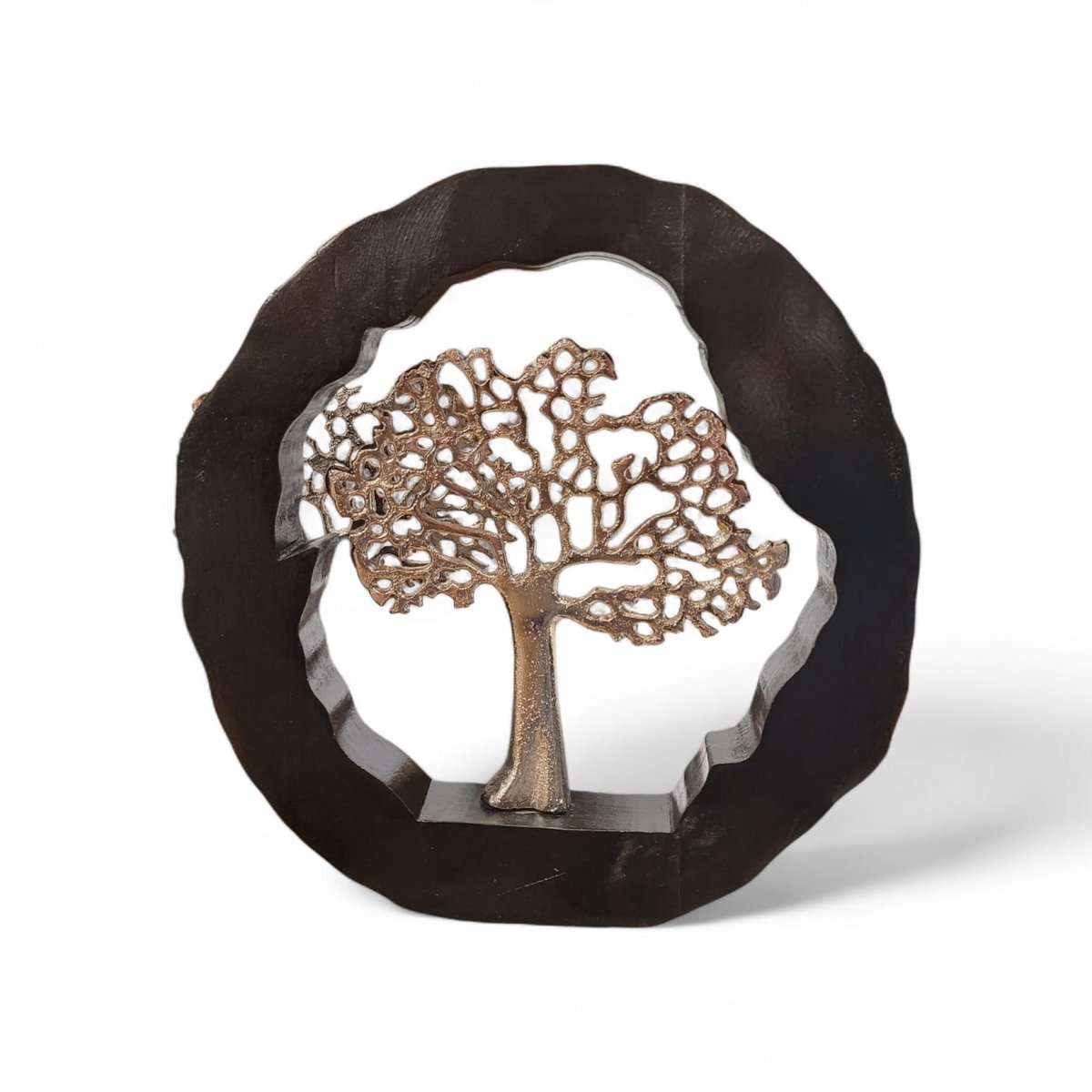 Decoratie object boom in mangohout h34cm kleur zilver en zwart - levensboom