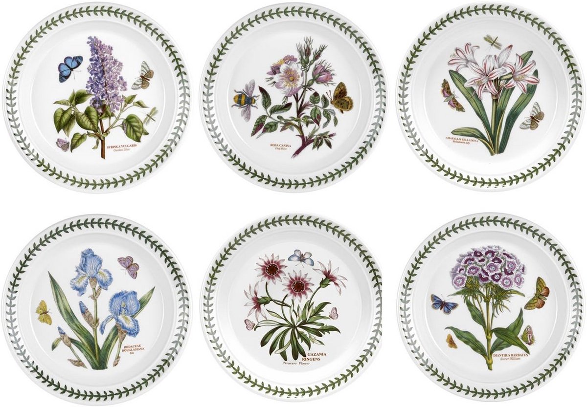 Set van 6 bordjes 20 cm met botanische motieven