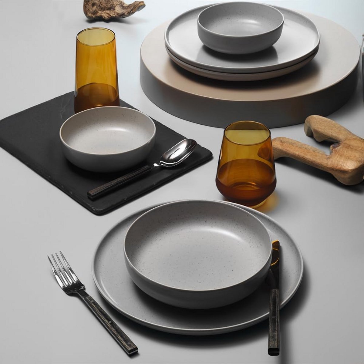 12-delig Servies Set voor 4 Personen Grijs - Moderne Stijl