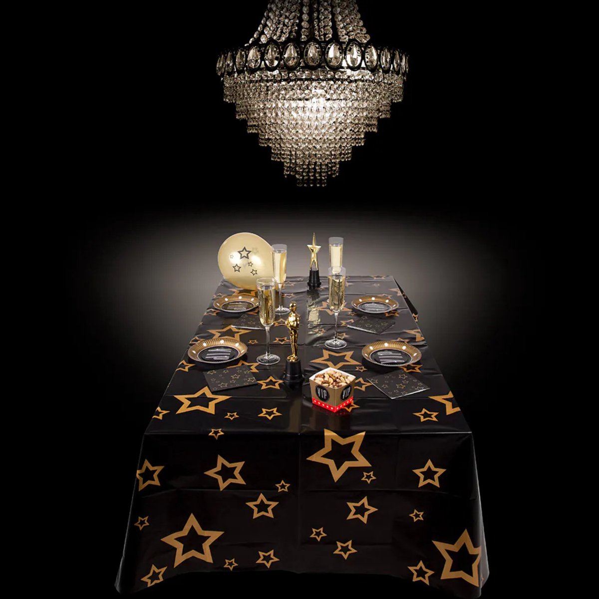 Tafelkleed - zwart met gouden sterren - 130 x 180 cm