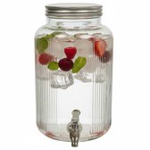 Relaxdays Drankdispenser 5 Liter Met Kraan En Deksel - Glazen Limonadetap Met Ruitjespatroon | Transparant Voor Feestjes