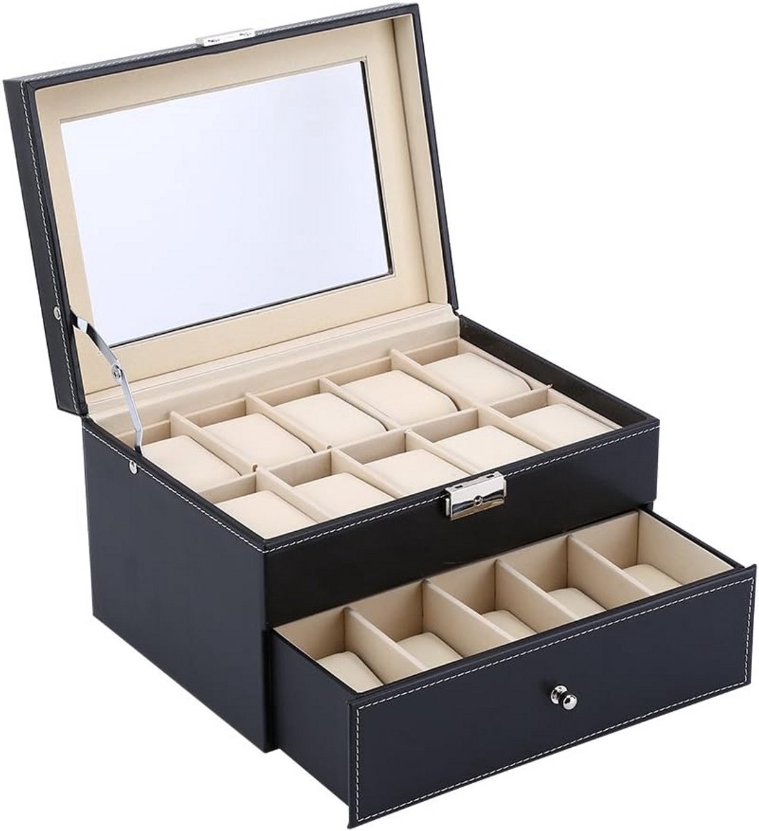 Luxe Horlogedoos met 20 Vakken - Opbergkoffer voor Horloges en Sieraden
