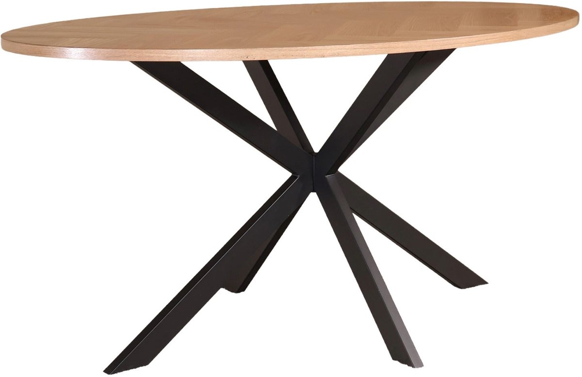 Eettafel ovaal visgraat 160cm Obie bruin ovale tafel MDF eetkamertafel