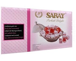 Saray Turks Fruit Met Rozensmaak - Saray Turkish Delight with Rose Flavor - Saray gullu lokum Turk lokumu 400 g