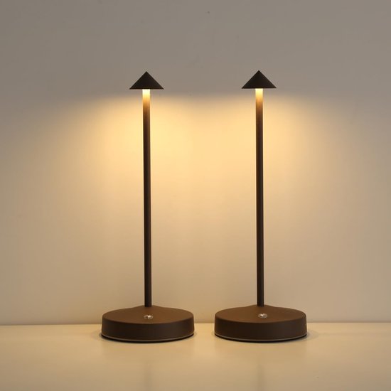 Tafellamp - Tafellamp Oplaadbaar - Tafellamp Slaapkamer - Tafellampen Woonkamer - Creatieve LED-Tafellam - Dimbaar - in Hoogte Verstelbaar - USB- 2 Stuks - Bruine Kleur