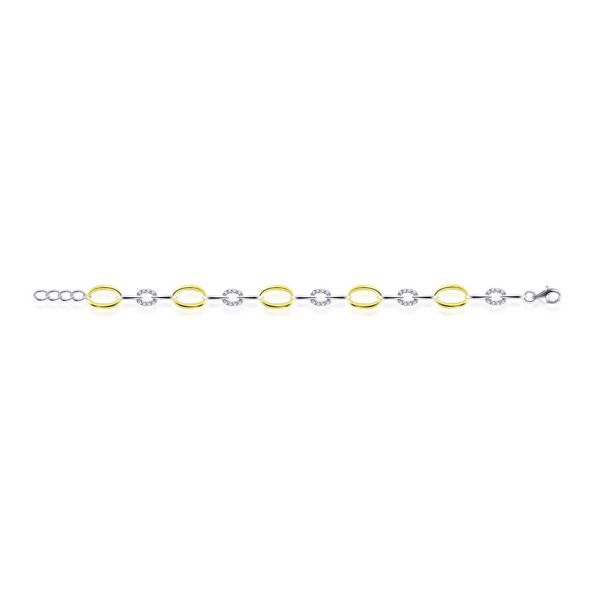 Gisser Jewels - Armband - Fantasie Ovaal Rond gezet met Zirkonia - 9mm Breed - Lengte 18+3cm - Bi-color Verguld Zilver 925 - B042Y-18+3 - Sieraad - Dames