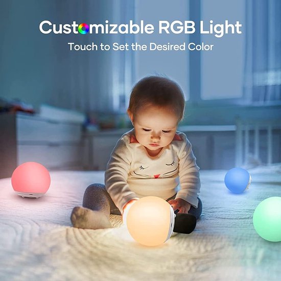 Touch Control Nachtlampje, Oplaadbare Kinderen Nachtlamp met 7 Kleuren, Dimbaar Draadloos Bedlampje met Timer en Geheugenfunctie, USB C Oplaadbaar, Veilig Baby Nachtlampje van One Fire — afbeelding 5