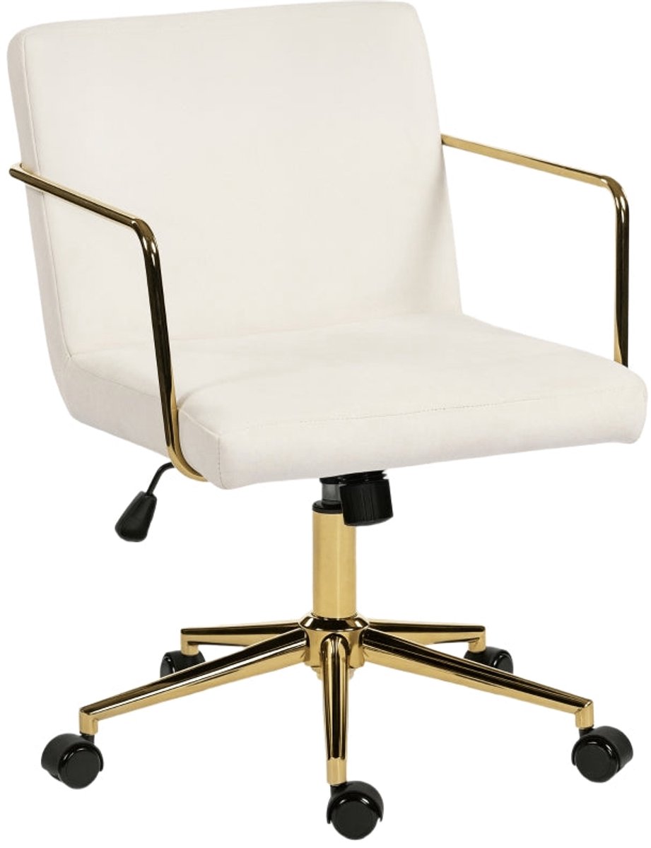 Merax Luxe Bureaustoel met Gouden Accenten – Verstelbare Draaistoel met Samtlook Bekleding – Comfortabele Thuiswerkstoel op Wielen – Crème