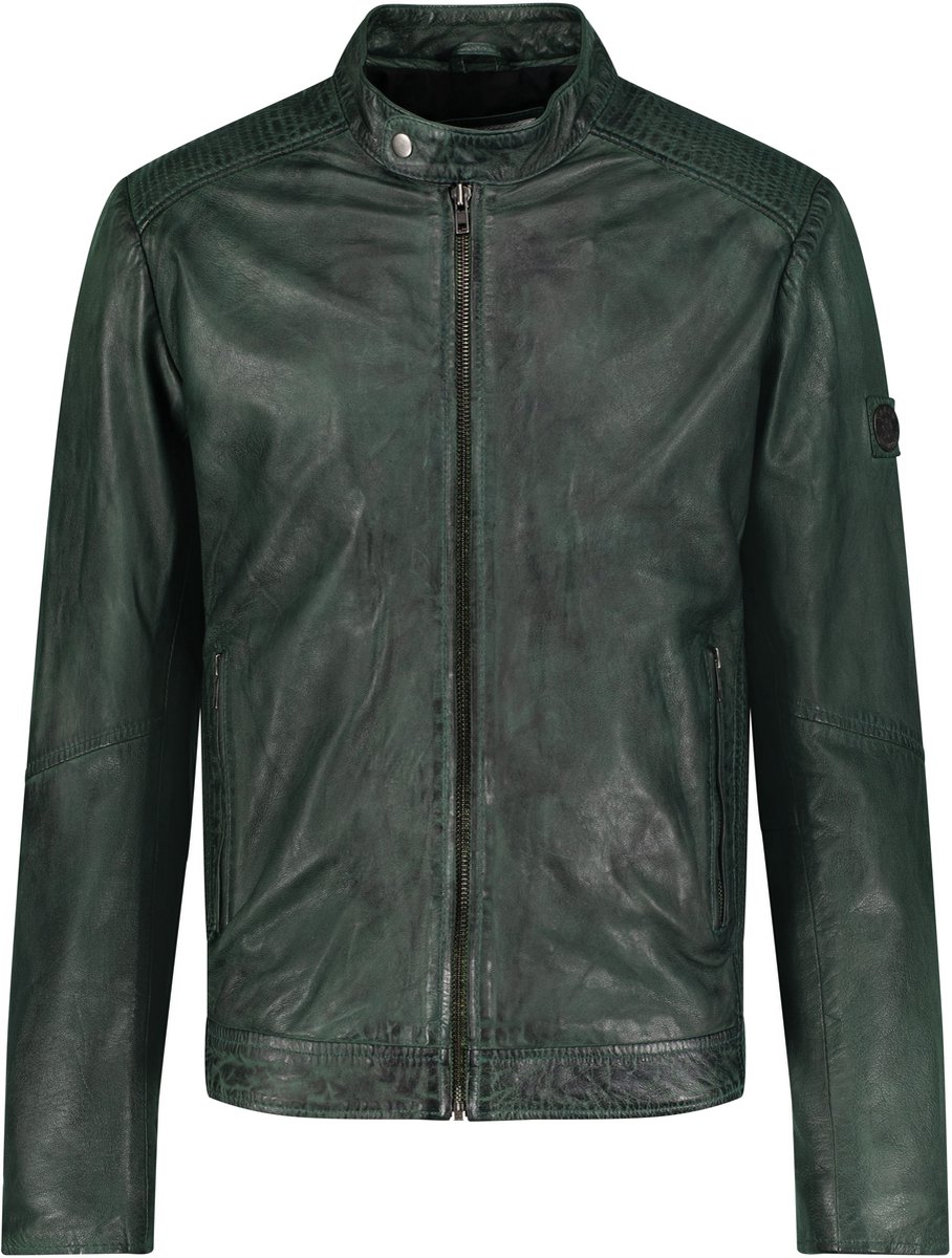Urban 5884® –Shawn -Green –Heren -Leren Jas -Lamsleer –100% Leer -Casual Jack–Groen –Maat- L