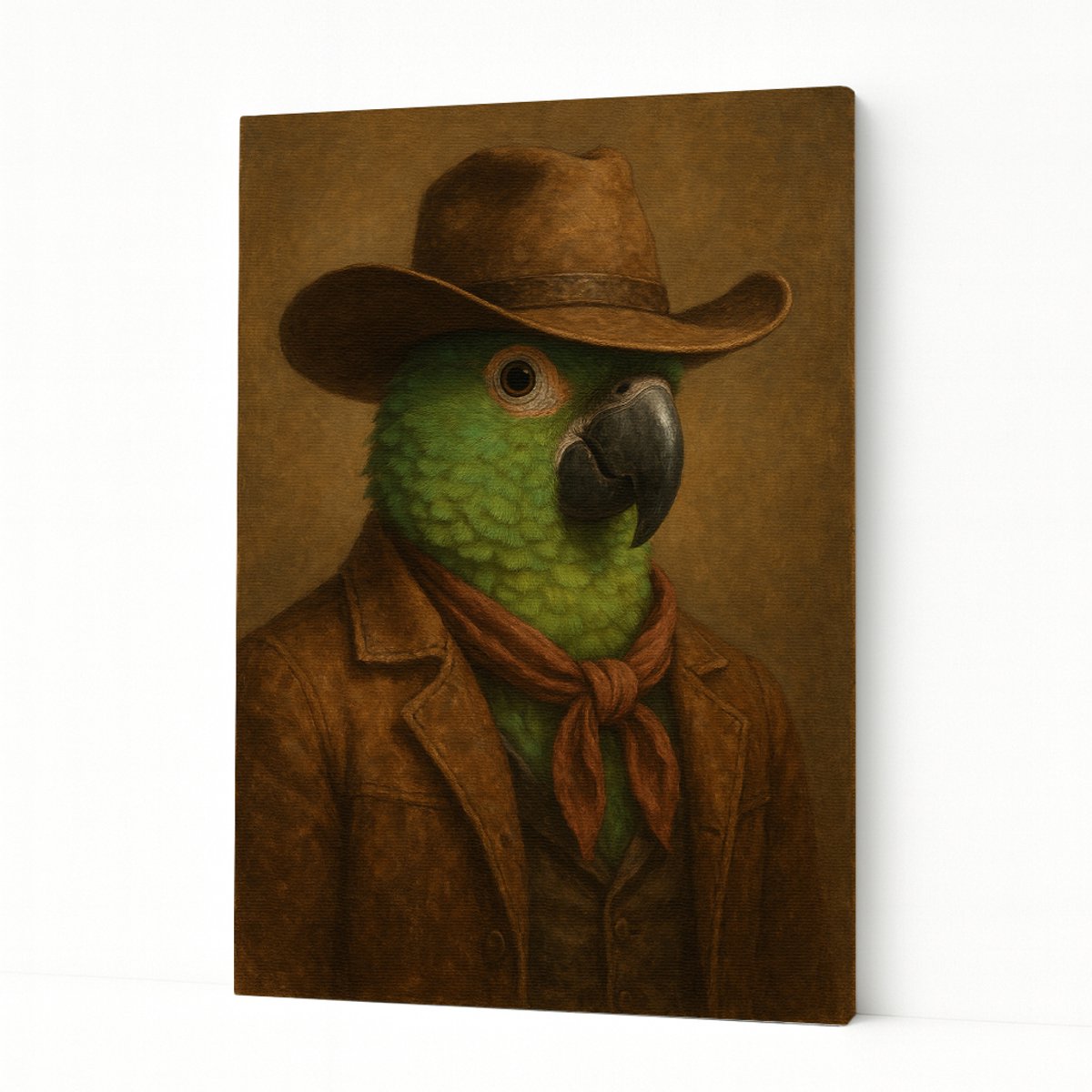Papegaai cowboy – kunstobject – Canvas schilderij – 50x70 cm