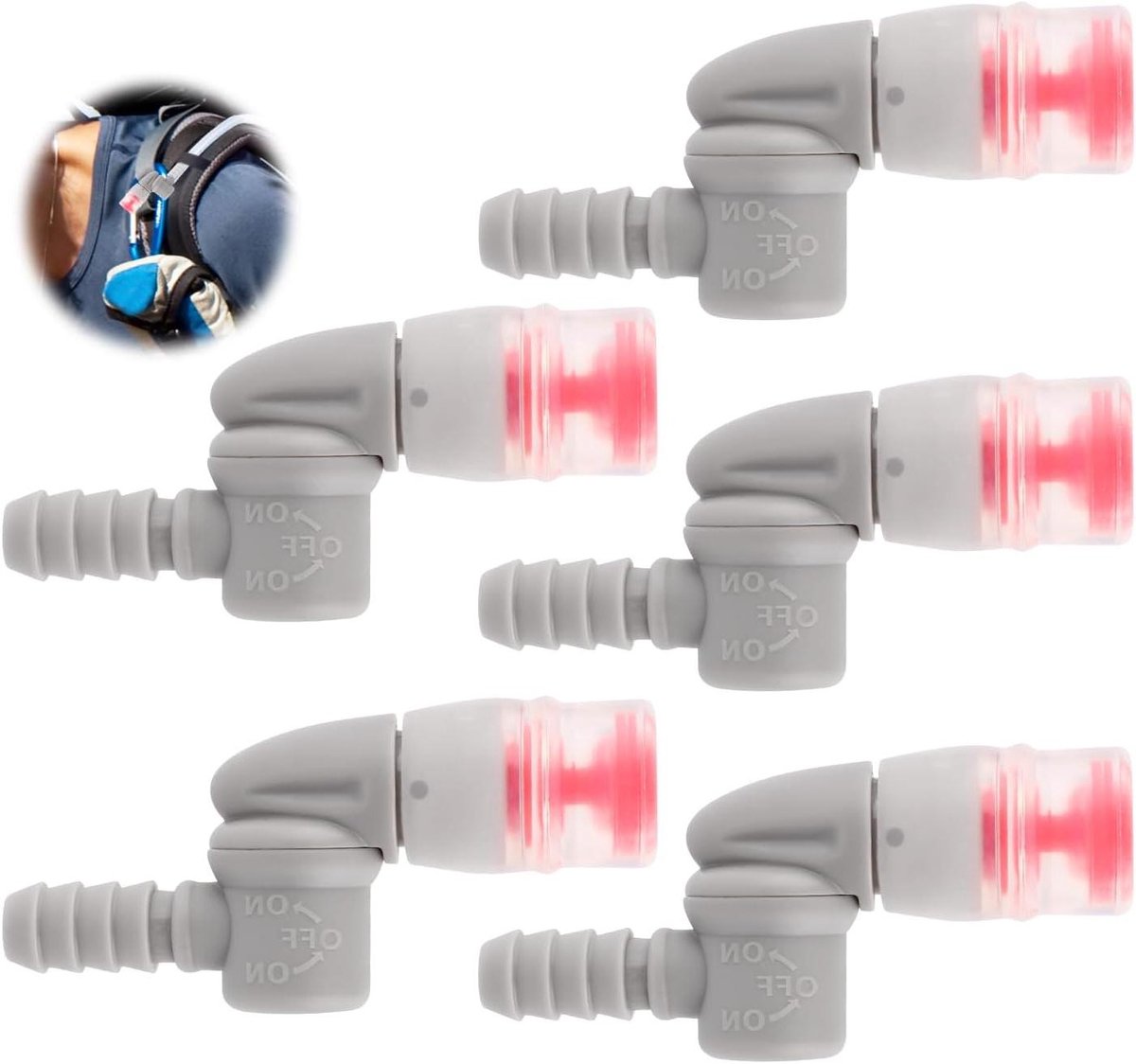 Jhubers Goods - Goods - Drinkwaterzak Accessoires - Vervanging - Mondstuk - Hydratatie - Camelbak - Compatibel met - Grijs - Hydratatieblaas - Vervanging set van 5 - Geschikt voor meerdere modellen van drinkrugzakken.