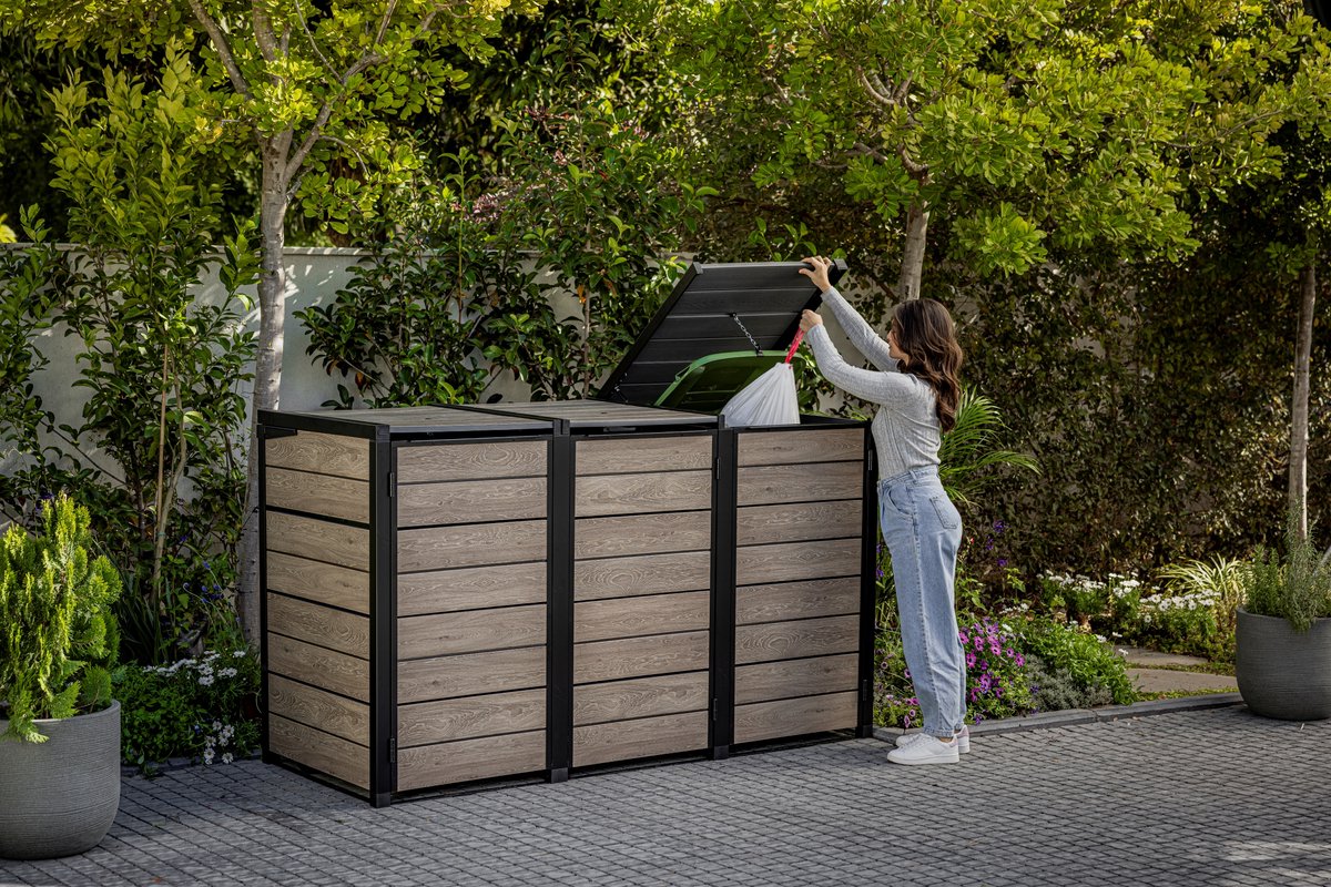 Keter Hide Away Containerberging - 3x 240L - Ashwood
