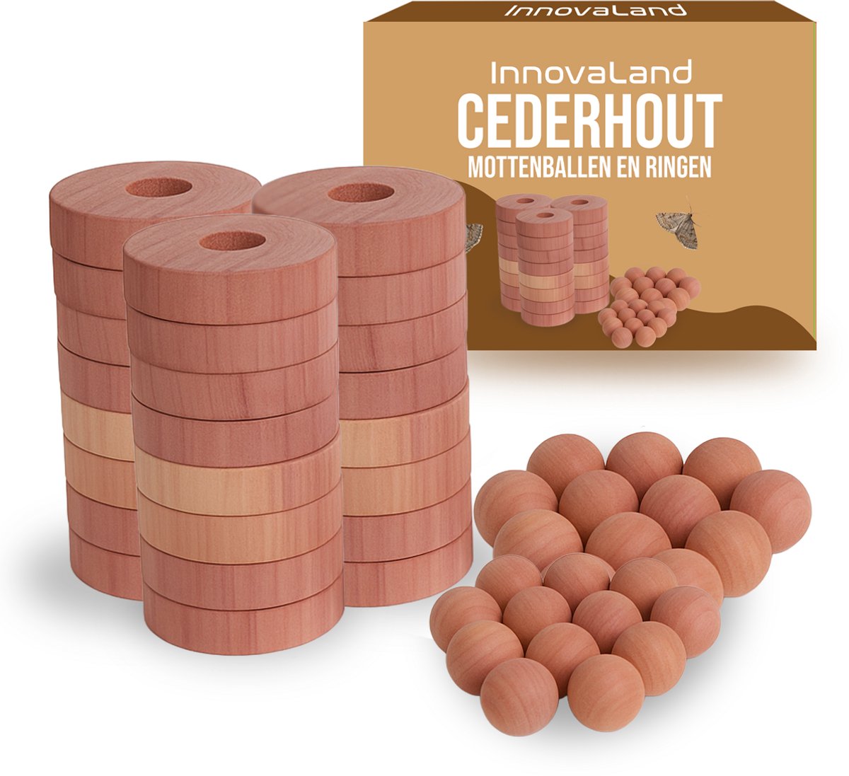 Innovaland - Cederhout Mottenballen - 48 Stuks + 6 schuurpapier - Mottenval - Motten Bestrijden - Cederhout tegen motten - Kledingkast - Anti Motten - Producten