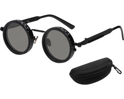 Gepolariseerde zonnebril met verstelbare lenskleur (1-9 niveaus), rond montuur, geschikt voor mannen, UV-bescherming, ideaal voor stranduitjes.