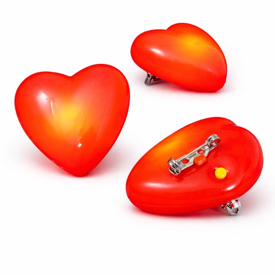 Hartjes broche - met knipperlicht - op batterijen - 4 cm - sierspeld - rood - valentijnsdag