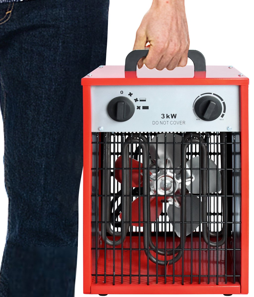 Aufun 3KW Professionele Ventilatorkachel - Rood - 3 Verwarmingsniveaus & Overbelastingsbeveiliging - voor Binnen & Buiten