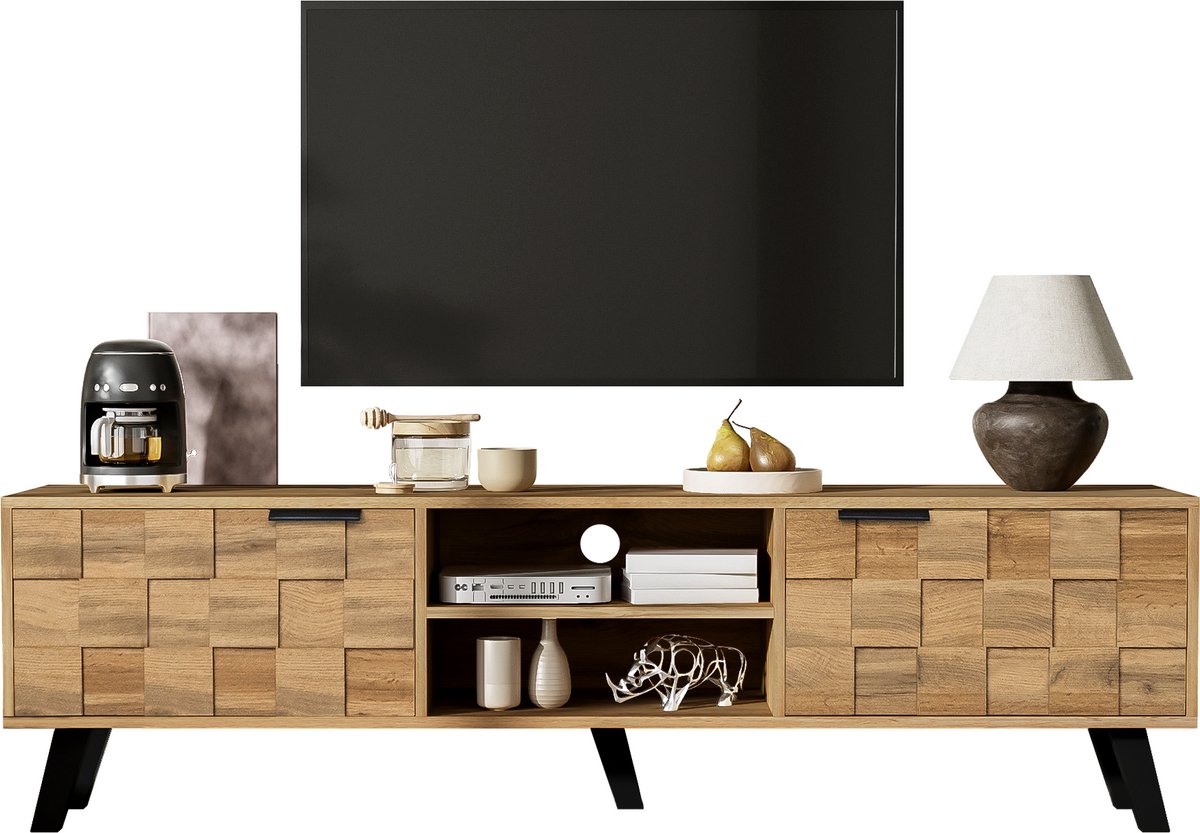 Clruro TV-Meubel 160,5 cm - Lowboard Met 2 Deuren En 2 Open Vakken - Strak Ontwerp - Onbekend - Neutraal Hout