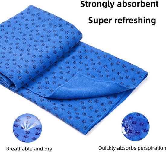 Yogahanddoek - Vochtregulerend en antislip - Yogahanddoek - Sneldrogende yogamatstof - Ademende yogamat met opbergtas van mesh - Geschikt voor hot yoga, pilates en fitness - Blauw — afbeelding 4