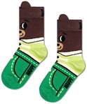 Bruine sokken met berenprint, groen met jeansprint en het woord "HAPPY".