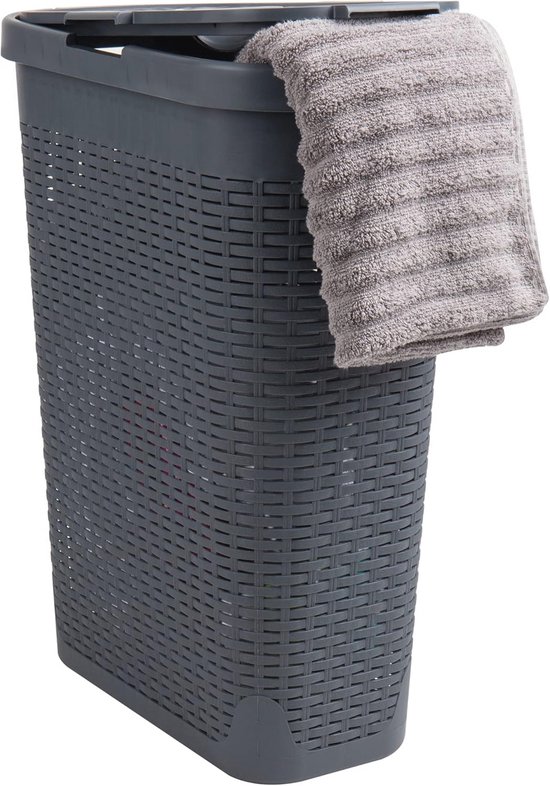 Lifewit 75L Slanke Wasmand, Kleine Wasmand met Deksel, Vuile Was, Smalle Inklapbare Kledingopberger met Makkelijk Draagbaar Verlengde Handvatten, Grote Wasmand voor Slaapkamer Wasserij, Wit
