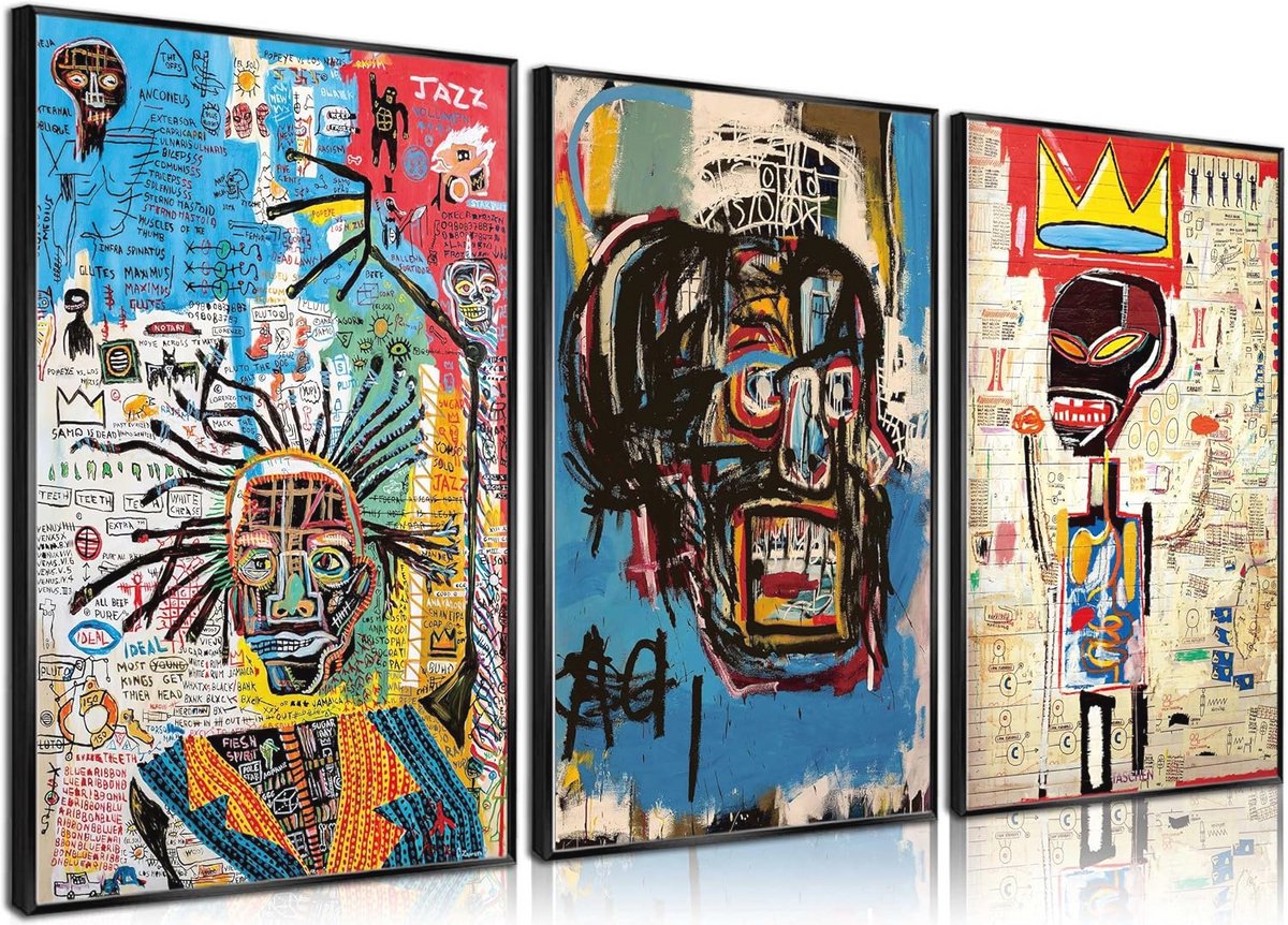 Moderne Abstracte Street Art Wanddecoratie Set van 3 - Blauwe Kleuren Canvas Posters voor Woonkamer, Slaapkamer, Badkamer en Kantoor