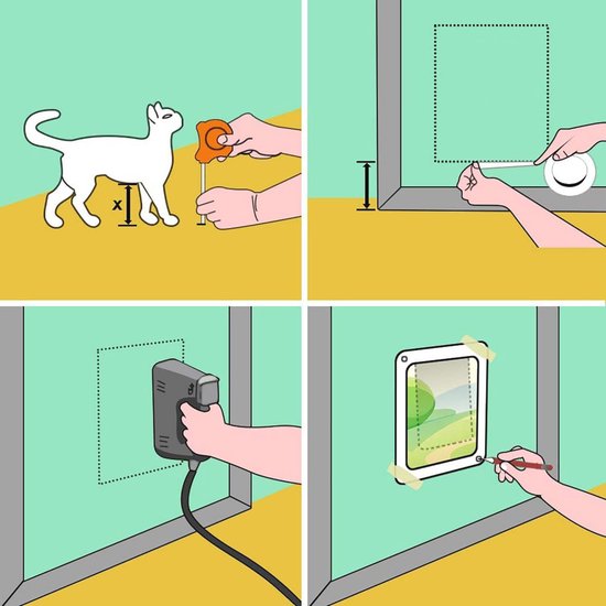 Kattenluik voor huisdieren – 4-voudige vergrendeling kattenluik – voor binnendeuren en buitendeuren, muur of verborgen kattenbak – eenvoudige en snelle installatie, zwart