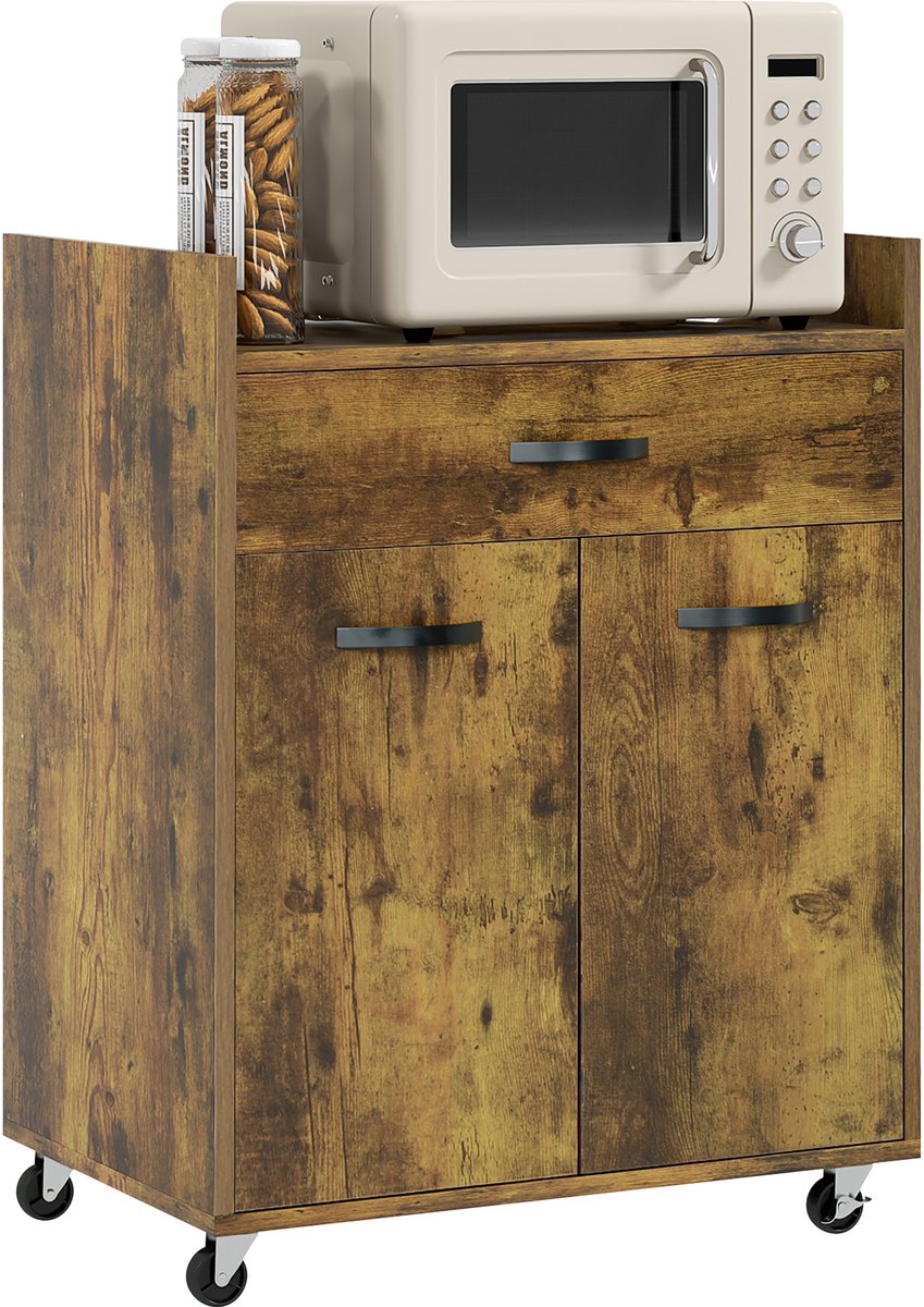 HOMCOM Keukenwagen - Spaanplaat - 60x40x77cm - Rustiek Bruin