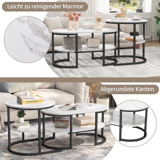 Modern - Steen - Rond - Met opbergruimte - Kruispoot - Bijzettafel