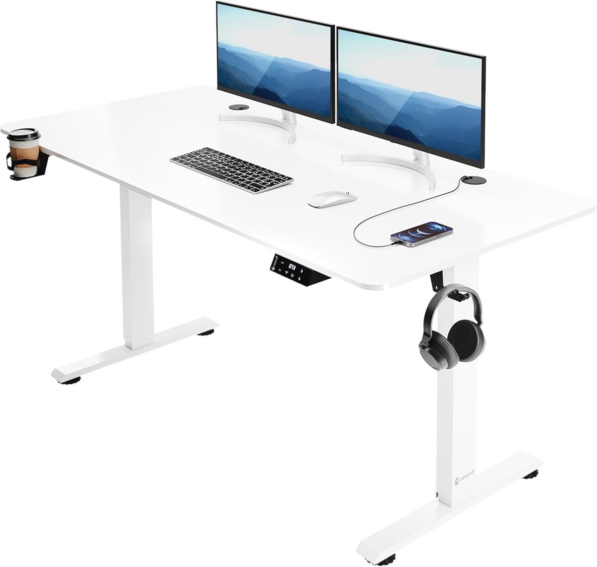 Verstelbaar Elektrisch Bureau met LCD-scherm Hoogte 73-118 cm Carbon Optic 140x60 cm