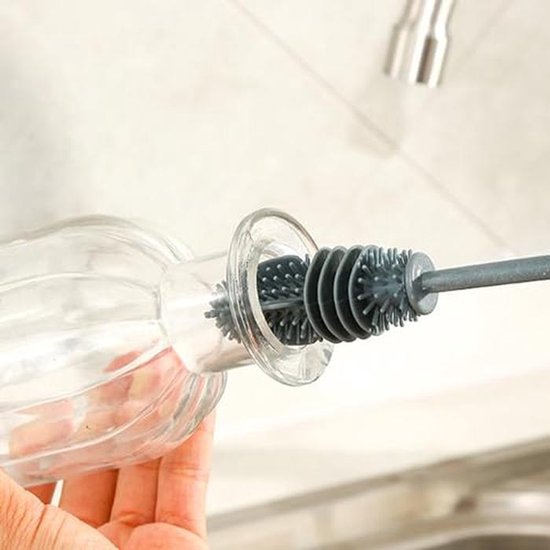 Flessenborstels 27,5 cm - 2 stuks, Siliconen Glazen Reinigingsborstel met Lange Handgreep voor Keukenflessen en Koffiekopjes van Merkloos — afbeelding 4