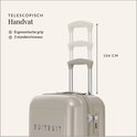 Detail van het telescopische handvat van een beige SUITSUIT koffer. Ergonomische grip in 3 standen, hoogte 106 cm.