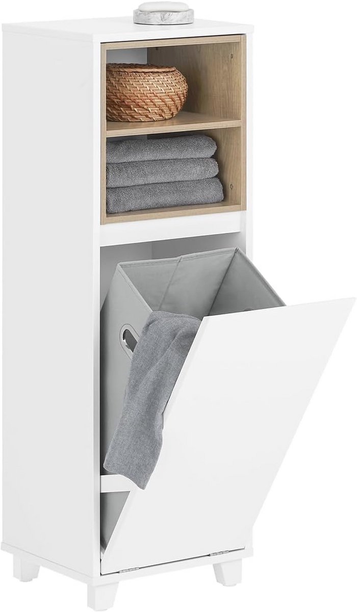 Witte Opbergmand voor Beddengoed - Vouwbare Wasmand met 2 Open Compartimenten