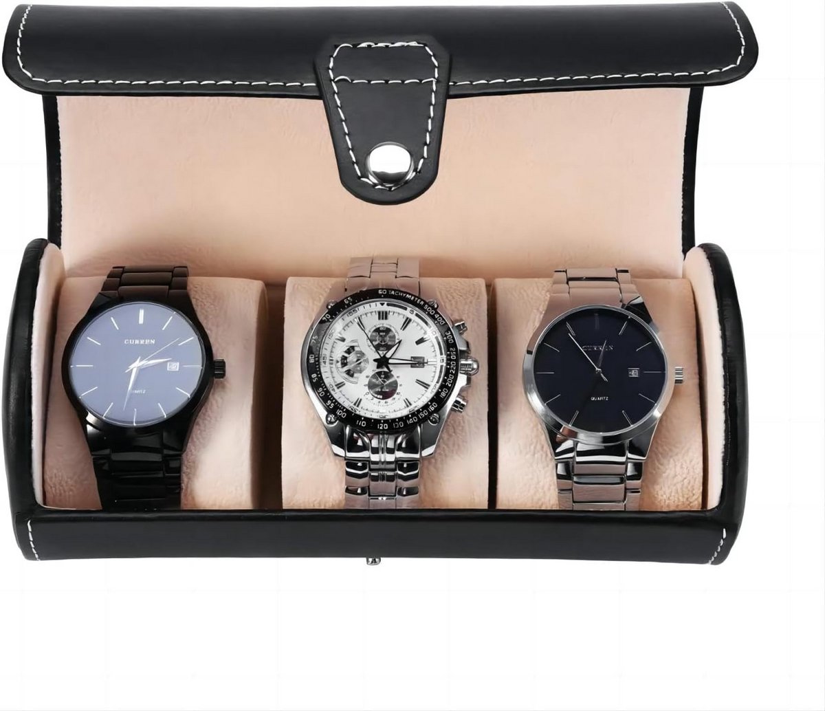 Cilindervormige Horlogedoos voor 3 Horloges - Luxe Opberghoes