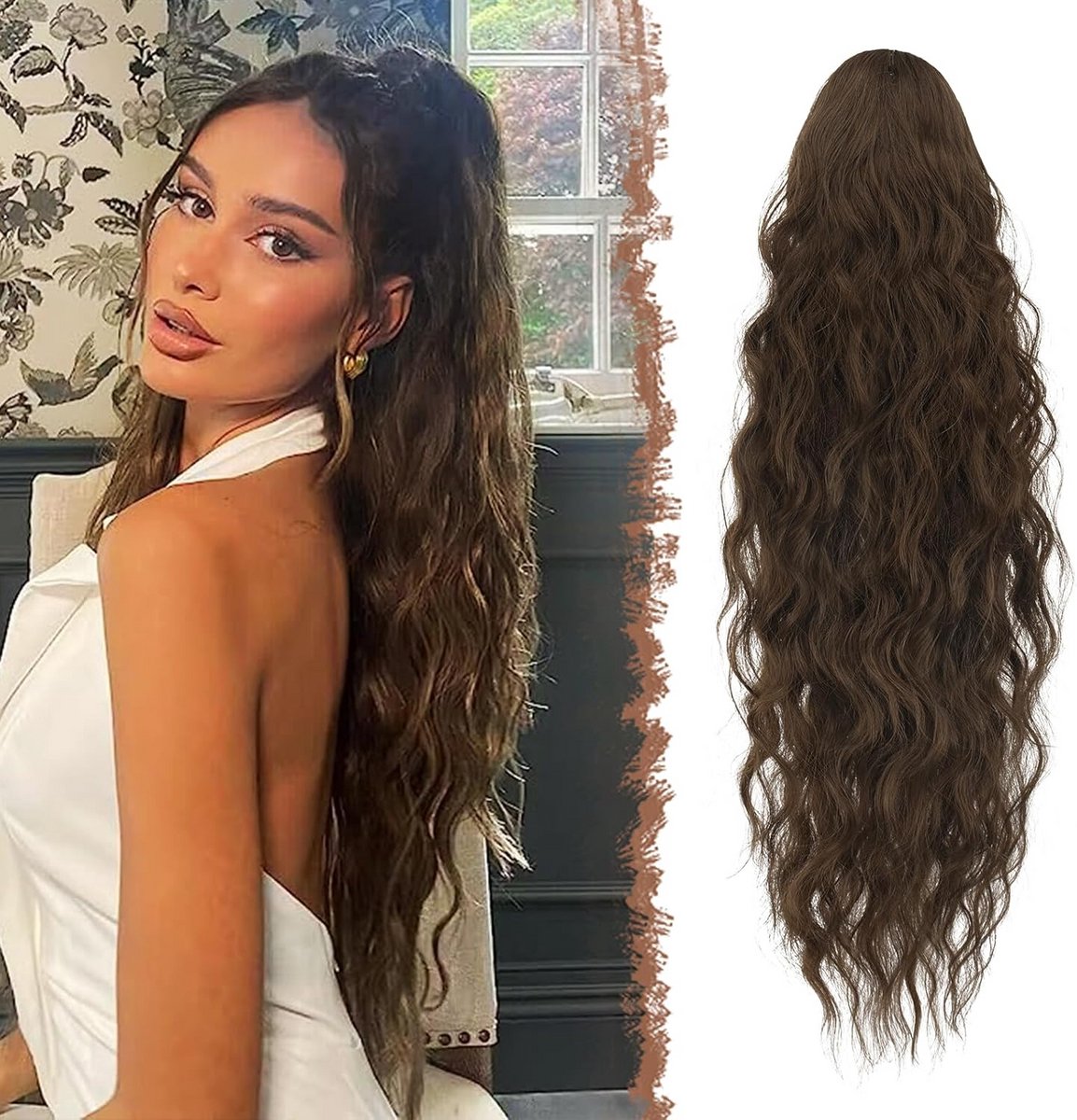 Lange Krullende Clip-in Paardenstaart Verlenging Synthetisch Haar 65 cm