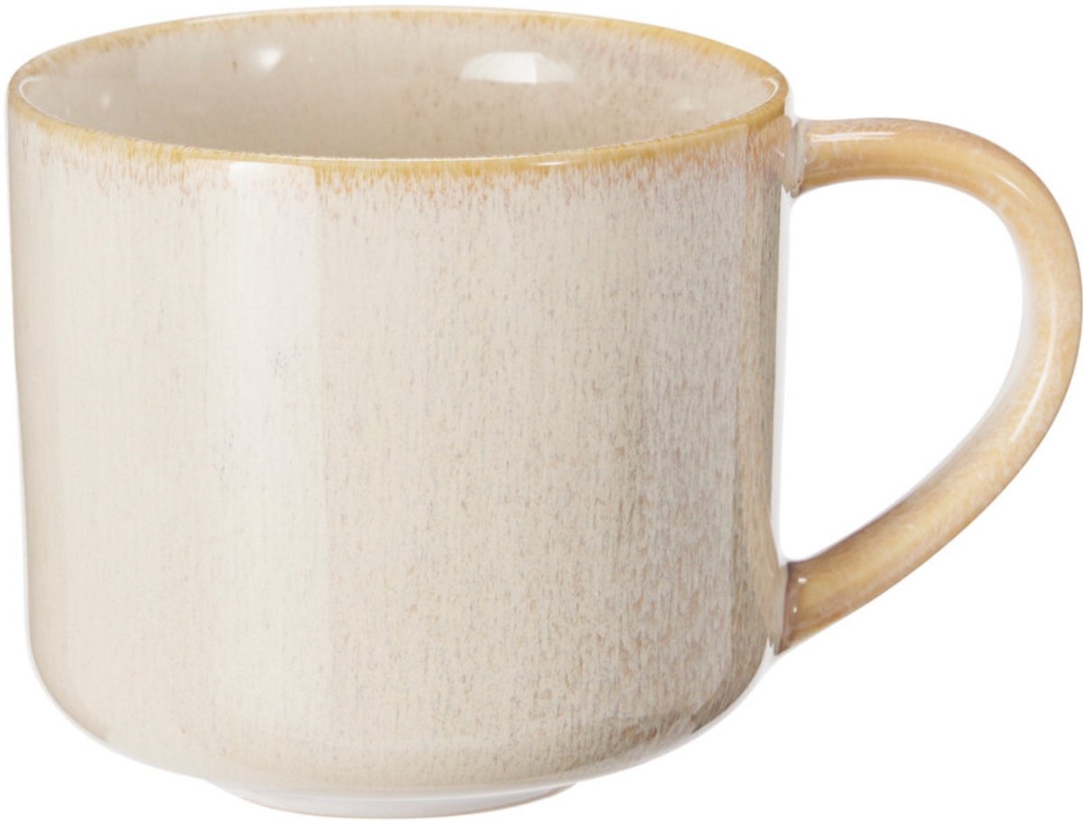 Excellent Houseware Koffiemok/theemok - set 4x - Rustic - beige - 330 ml - mokken - keramiek