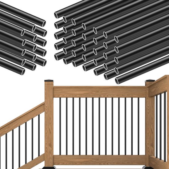 50x Zwarte Ronde Aluminium Dek Balusters 3/4
