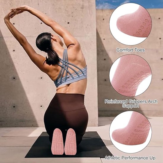 Yoga sokken, 3 paar antislip sokken voor dames, geschikt voor Pilates, ballet, dans en trampolinespringen, lichtblauw, donkerpaars en lichtroze. van Merkloos — afbeelding 2