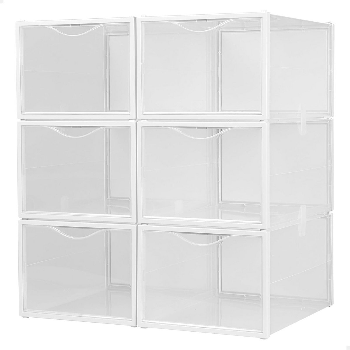 Schoenendozen kunststof stapelbaar, 6 stuks, transparant, tot EU 46, 25 x 35 x 18,5 cm
