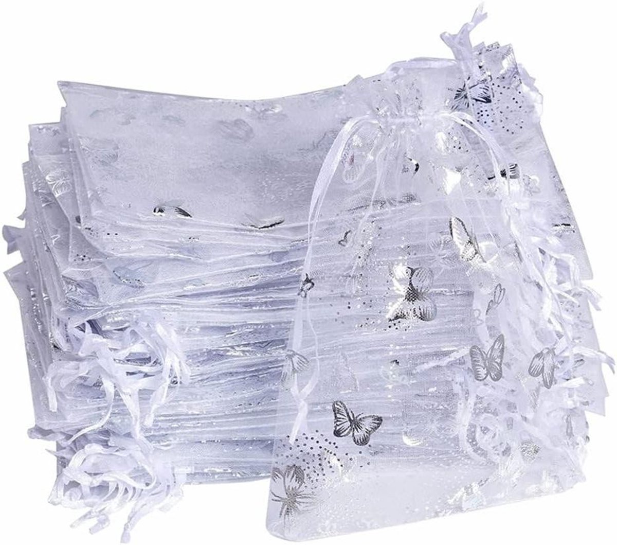 Allecta - Organzazakjes 9 x 12 cm - Wit - 100 stuks - Cadeausieraden Snoepgoed Gastgeschenken
