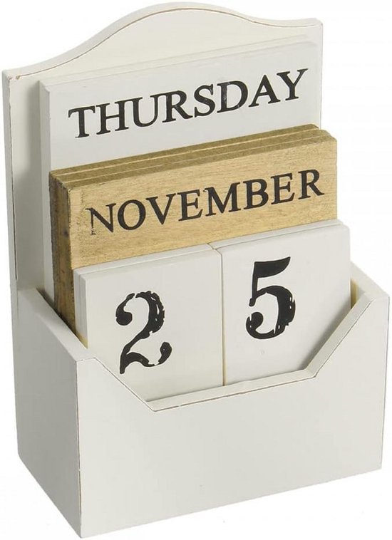 Foto: Houten blok kalender vintage bureaudecoratie bureauaccessoire week dag maand weergave