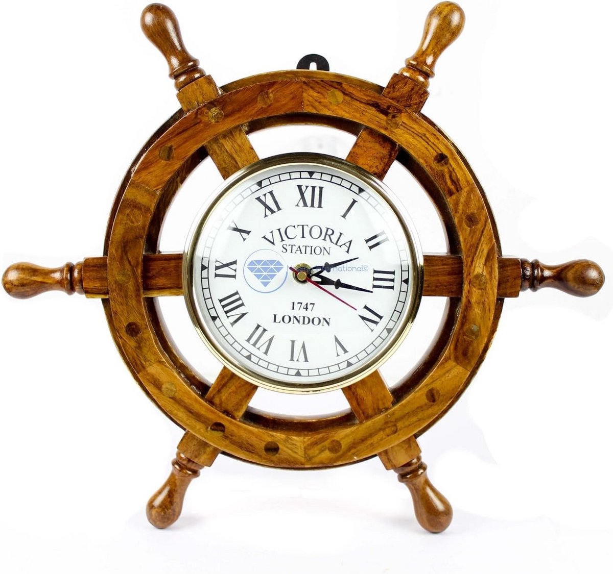 Handgemaakte Houten Wandklok in Scheepsrad Stijl - Maritieme Decoratie