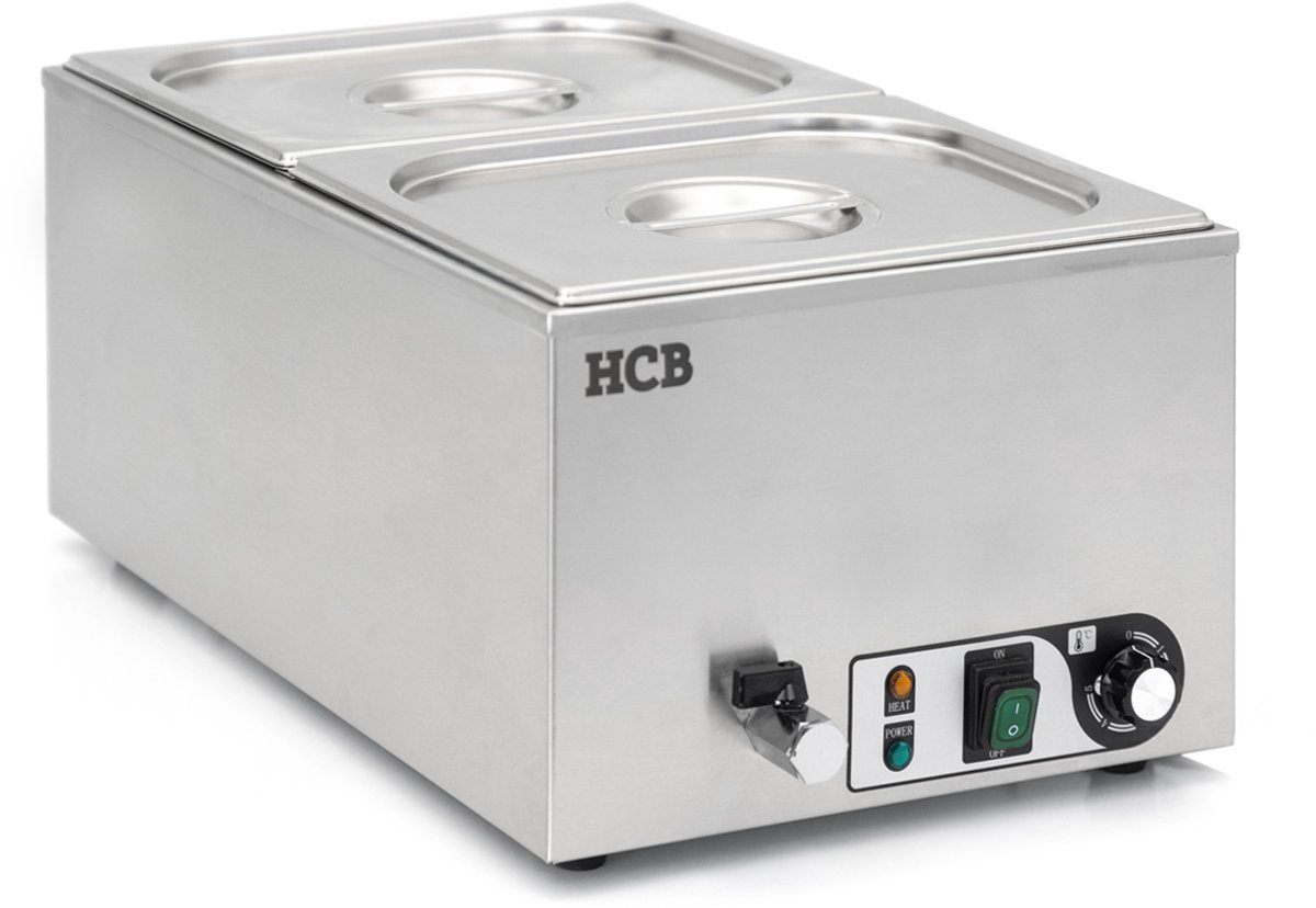 HCB® - Professionele Horeca Bain marie - 2 x 1/2 GN - 230V - RVS / INOX - Buffetwarmer Elektrisch - 35.5x60x26 cm (DxBxH) - 9 kg - 1428