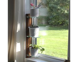 3-laags vensterbank plantenrek van echt hout en glas | Huurovereenkomst vriendelijke plantenplanken | Afneembaar indoor plantenstandaard met klittenband | Eenvoudige installatie