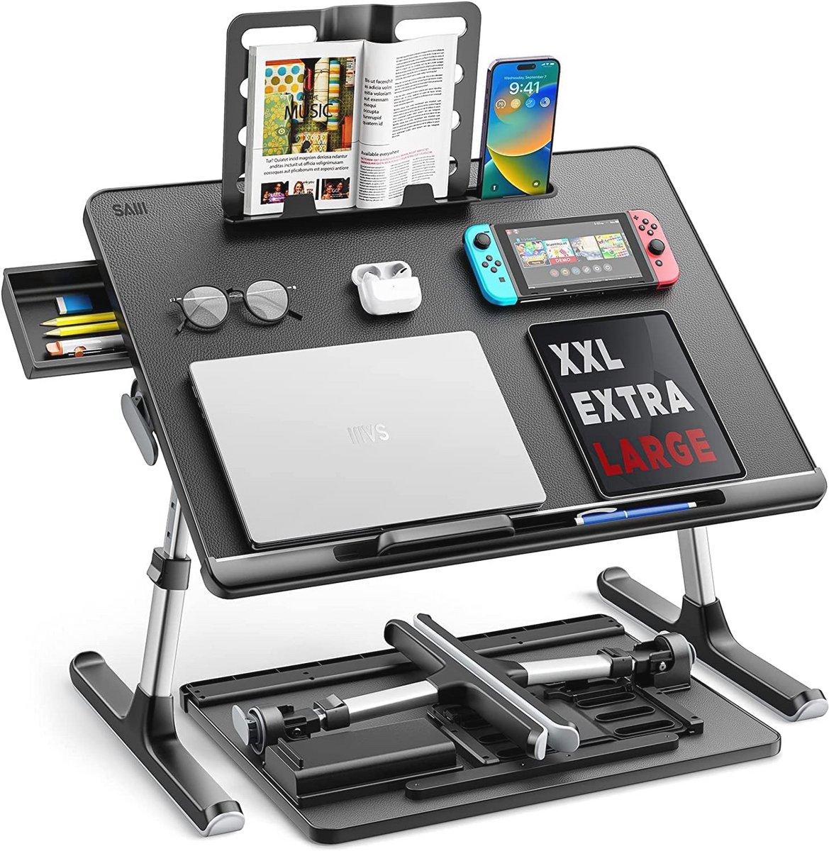 Multifunctionele Laptoptafel met Verstelbare Hoogte en Boekenstandaard - 60 x 45 cm
