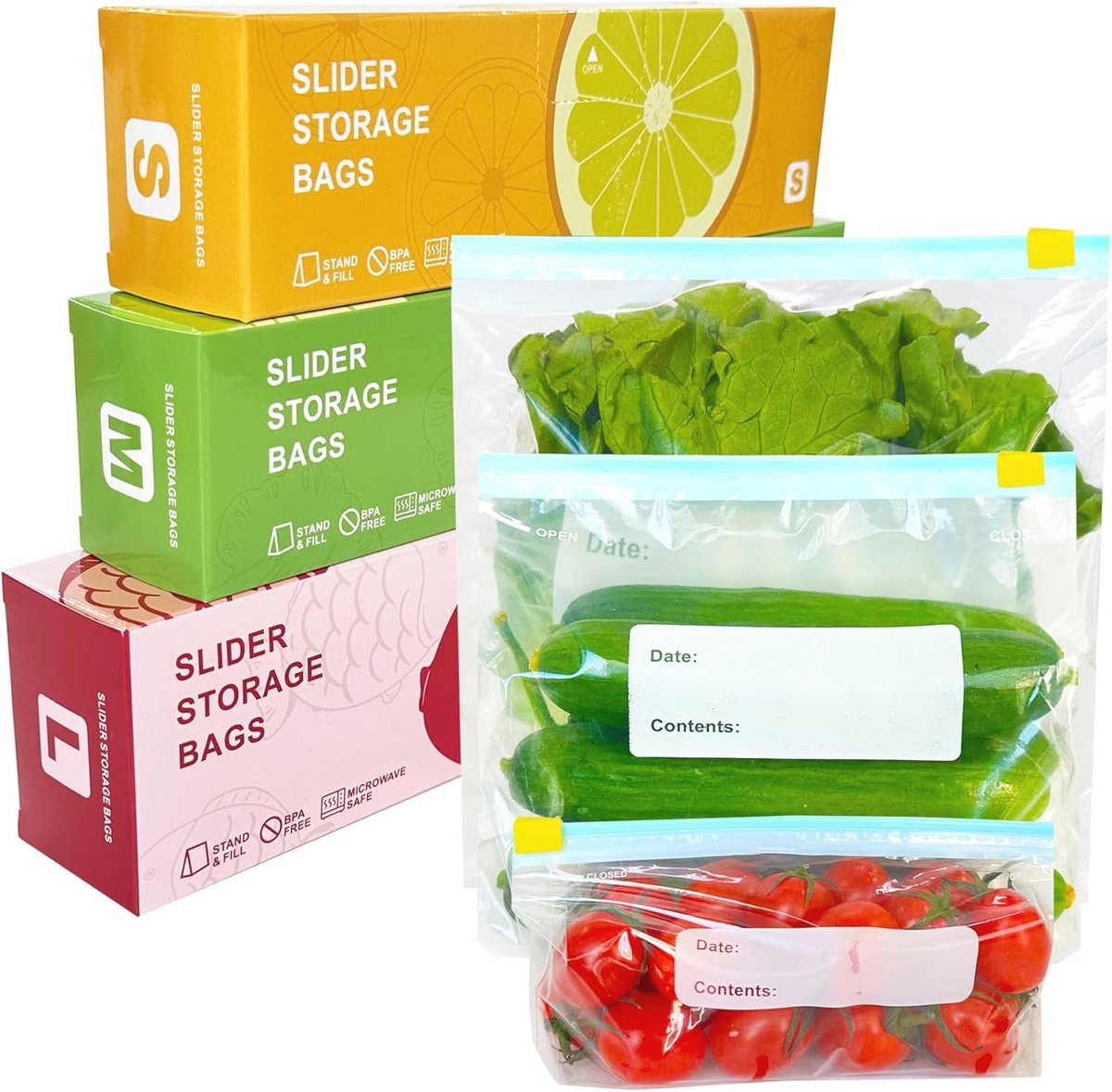 Voedselopslag Diepvrieszakken - Herbruikbare Ritszakken met Uitbreidbare Bodem (3 Maten) - Ideaal voor Fruit, Groenten en Vlees
