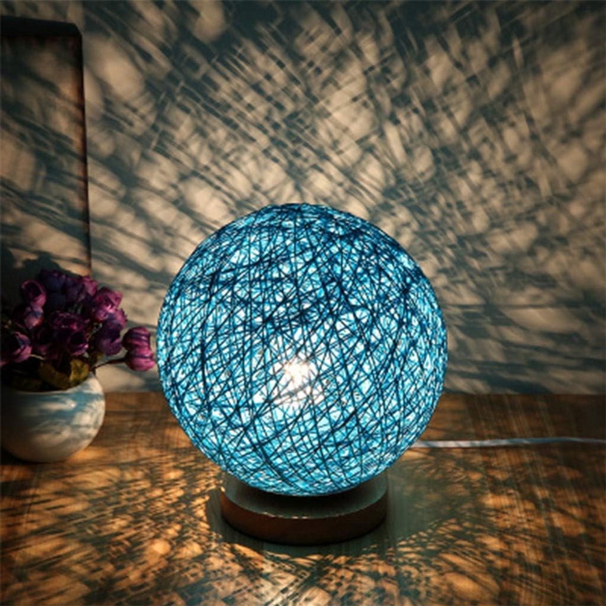 Sfeervolle LED Tafellamp met Rotan Bal - USB Aangedreven Nachtkastlamp Dimbaar voor Woonkamer en Slaapkamer